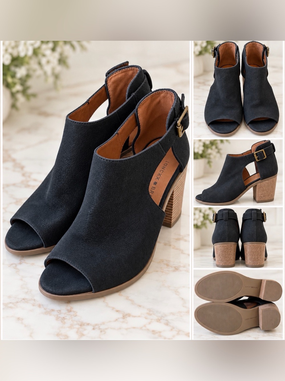 🖤 Lucky Brand Black Peep-Toe Ankle Booties Size 7